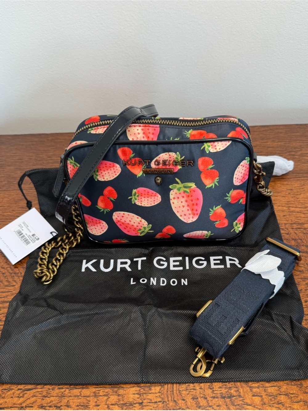 Kurt Geiger Navy Strawberry Print Crossbody Bag